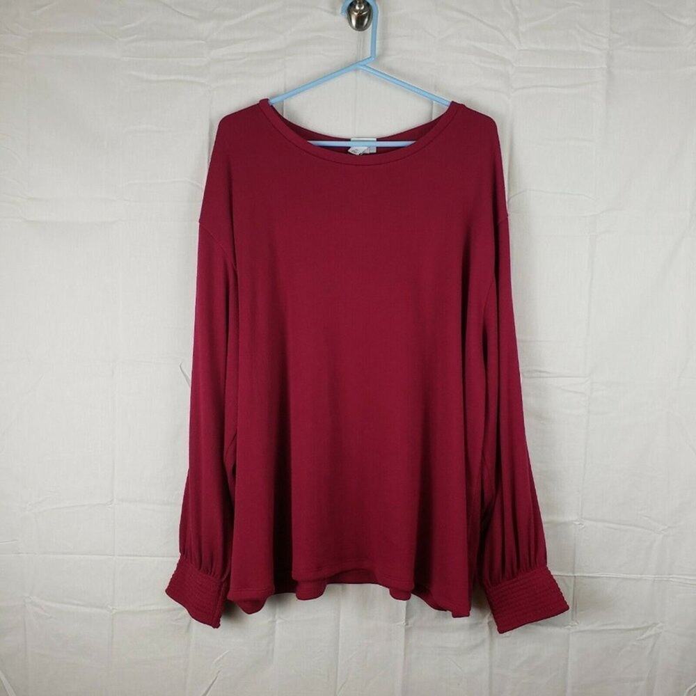 Ava & Viv Womens Burgundy Long Sleeve Round Neck Knitted Pullover Sweate…
